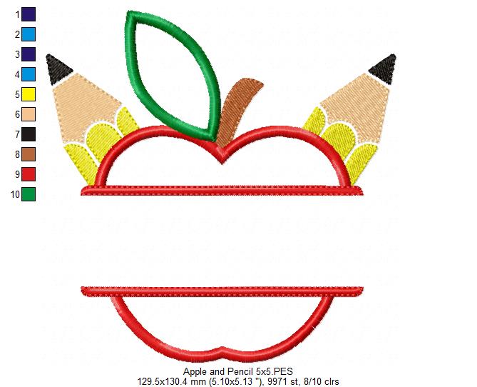Back to School Split Apple and Pencils - Applique