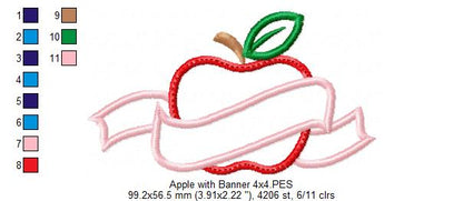Back to School Apple with Banner - Applique Embroidery