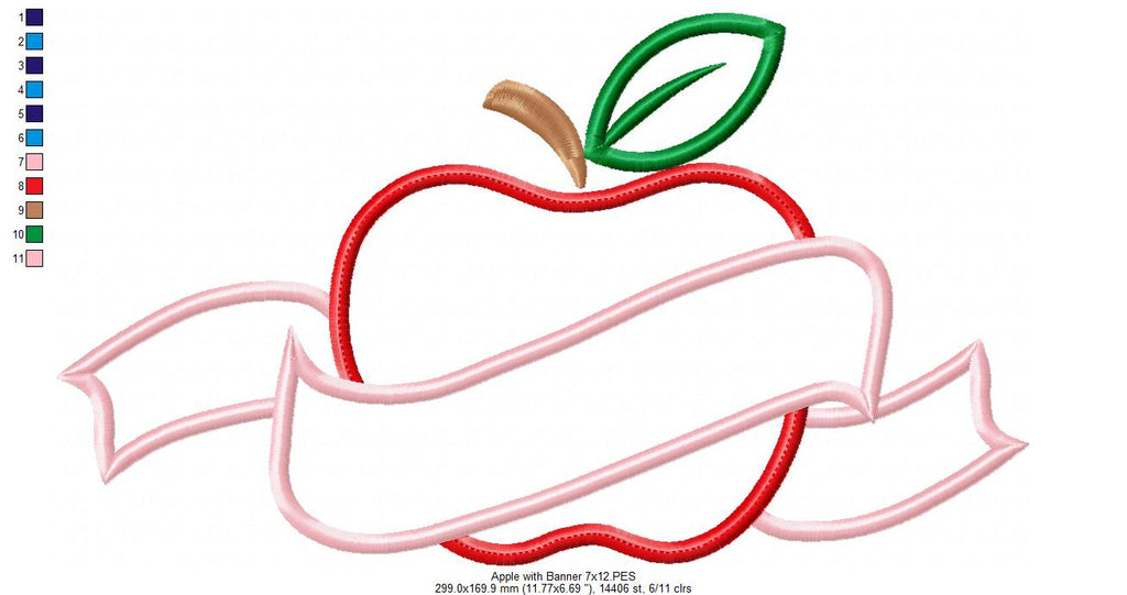 Back to School Apple with Banner - Applique Embroidery