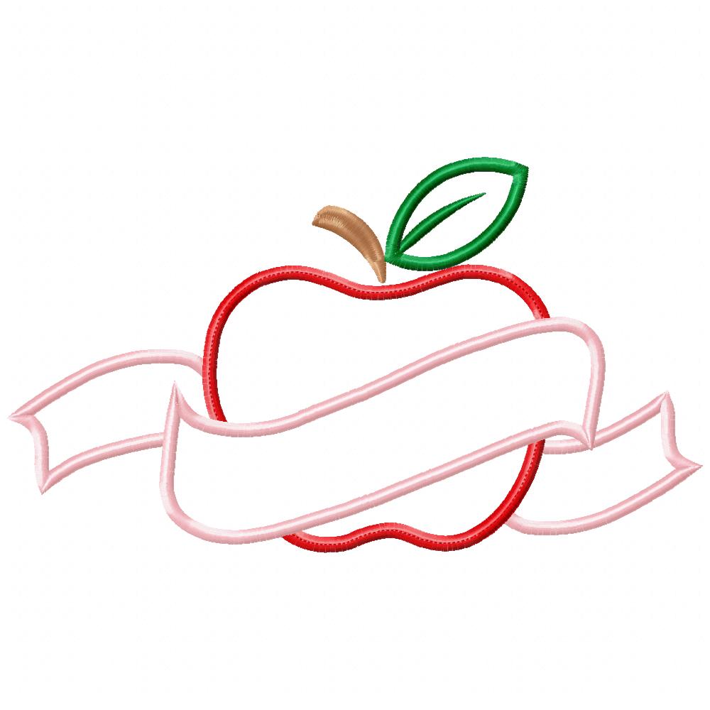 Back to School Apple with Banner - Applique Embroidery