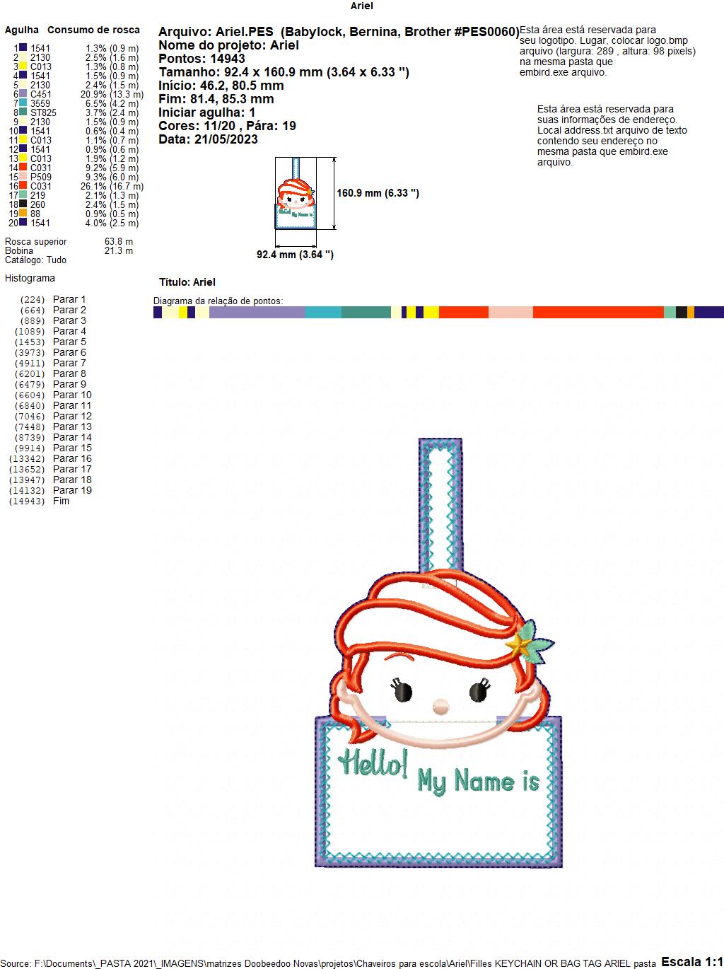 Ariel Keychain/Bag Tag - ITH Project - Machine Embroidery Design