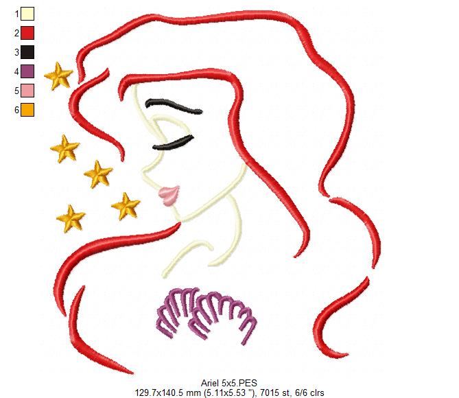 Mermaid Ariel - Fill Stitch Embroidery