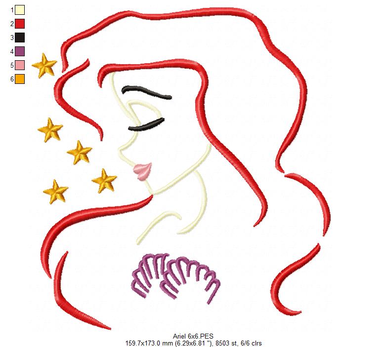 Mermaid Ariel - Fill Stitch Embroidery