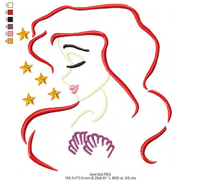 Mermaid Ariel - Fill Stitch Embroidery