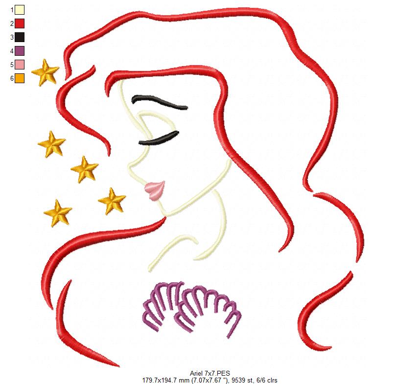 Mermaid Ariel - Fill Stitch Embroidery