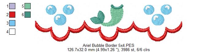 Princess Mermaid Ariel and Border - Fill Stitch Embroidery