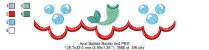 Princess Mermaid Ariel and Border - Fill Stitch Embroidery