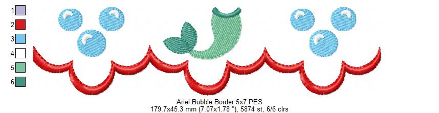 Princess Mermaid Ariel and Border - Fill Stitch Embroidery