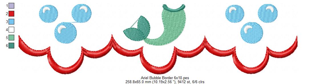 Princess Mermaid Ariel and Border - Fill Stitch Embroidery