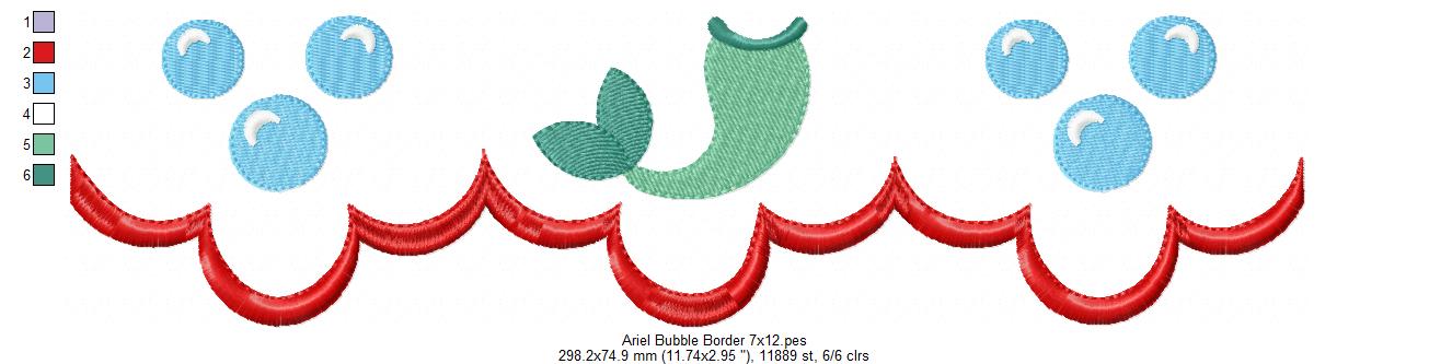 Princess Mermaid Ariel and Border - Fill Stitch Embroidery