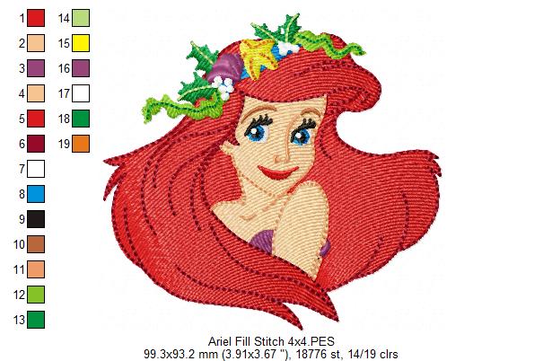 Mermaid Ariel - Fill Stitch - Machine Embroidery Design