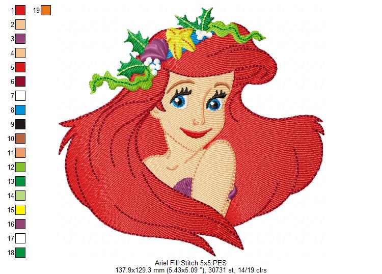 Mermaid Ariel - Fill Stitch - Machine Embroidery Design