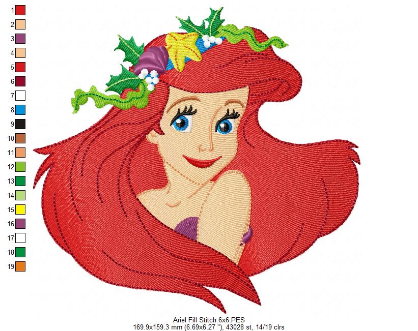 Mermaid Ariel - Fill Stitch - Machine Embroidery Design