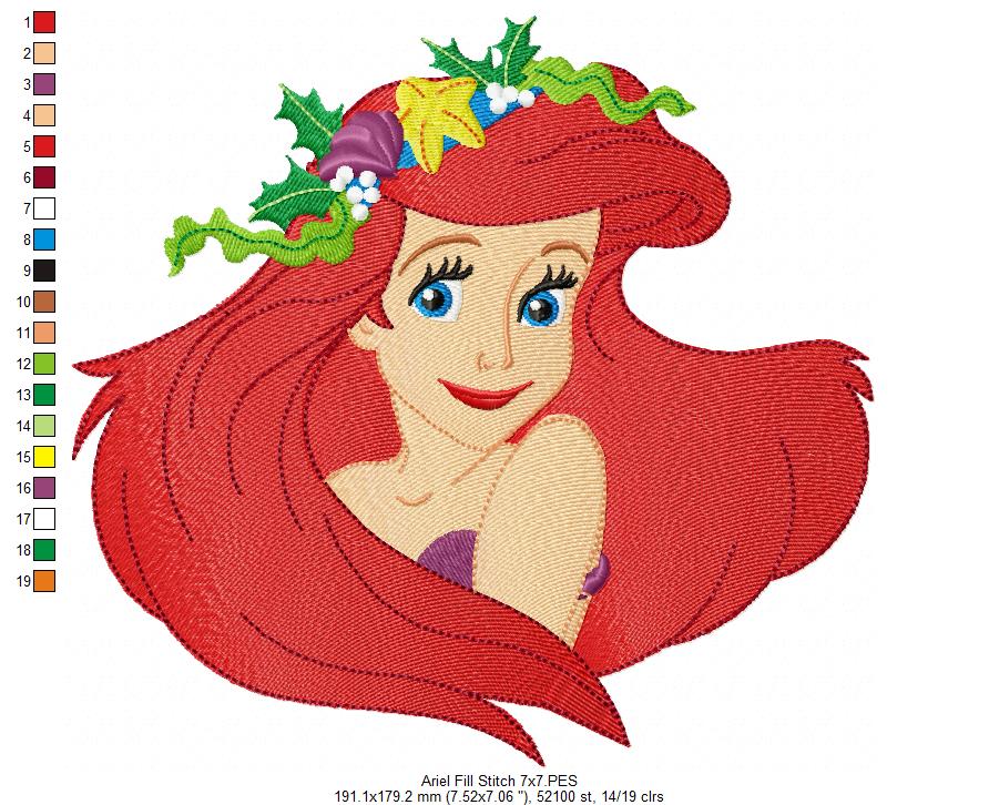 Mermaid Ariel - Fill Stitch - Machine Embroidery Design