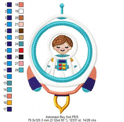 Astronaut Space Rocket Boy - Applique - Machine Embroidery Design