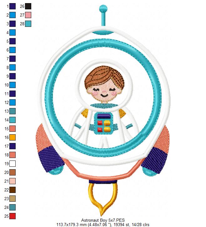 Astronaut Space Rocket Boy - Applique - Machine Embroidery Design