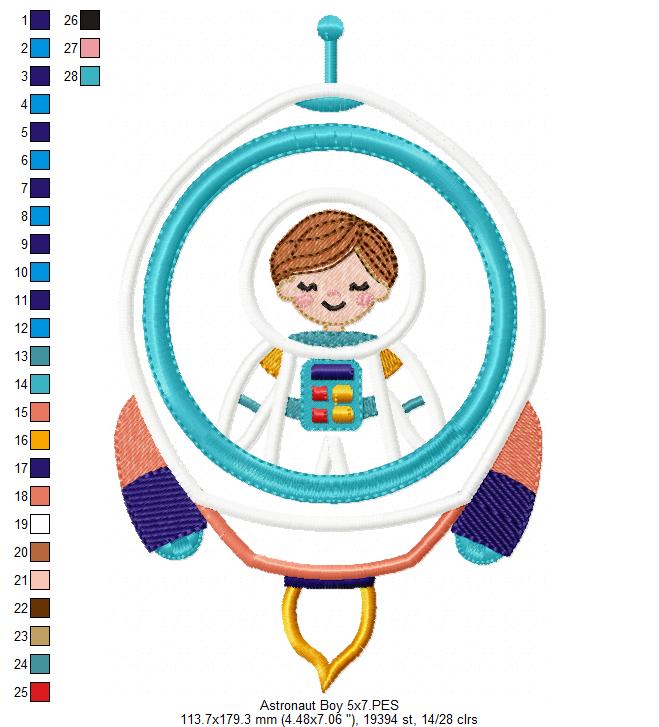 Astronaut Space Rocket Boy and Girl - Applique - Set of 2 Designs - Machine Embroidery Design