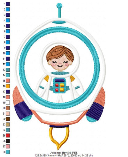 Astronaut Space Rocket Boy - Applique - Machine Embroidery Design