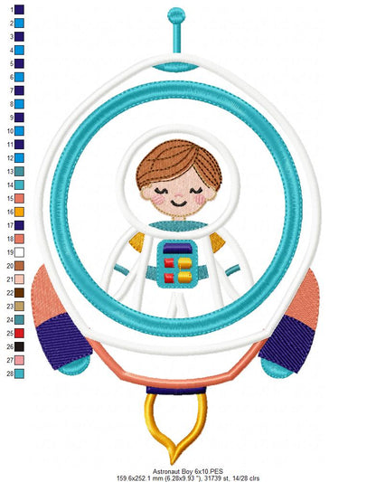 Astronaut Space Rocket Boy and Girl - Applique - Set of 2 Designs - Machine Embroidery Design
