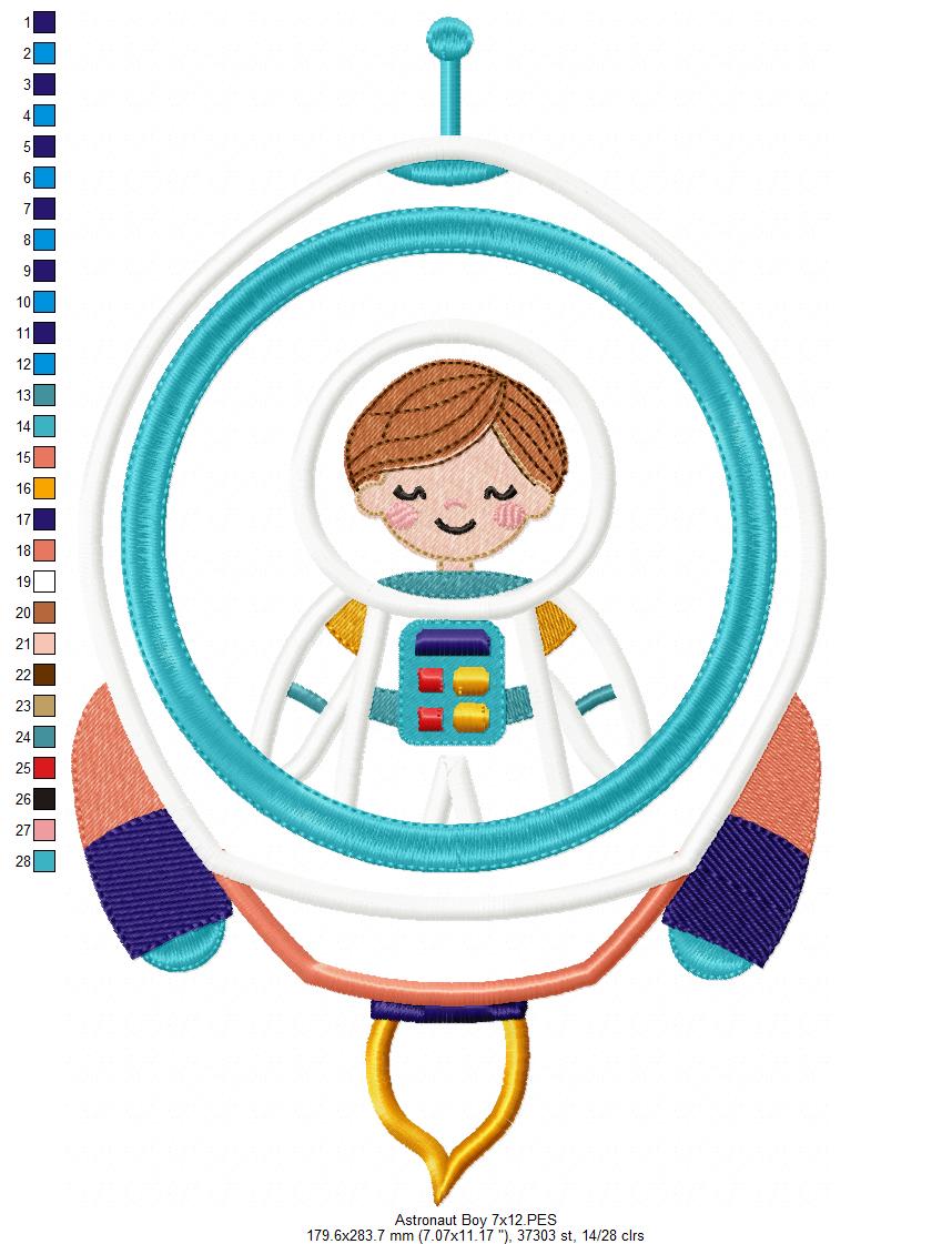 Astronaut Space Rocket Boy and Girl - Applique - Set of 2 Designs - Machine Embroidery Design