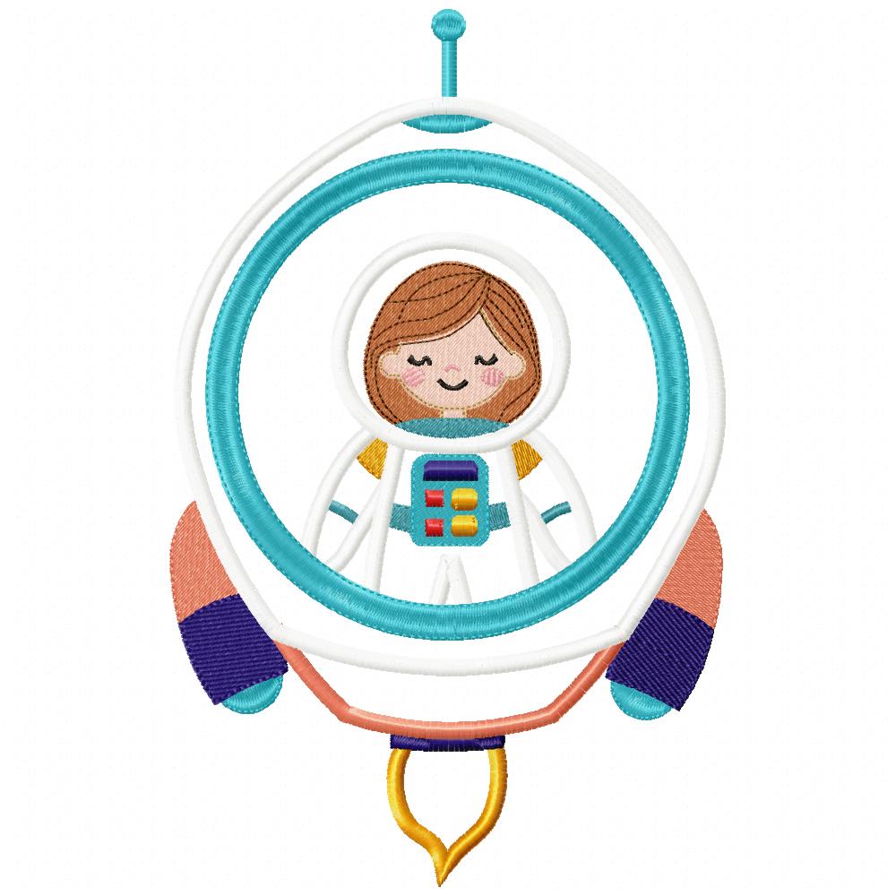 Astronaut Space Rocket Girl - Applique - Machine Embroidery Design