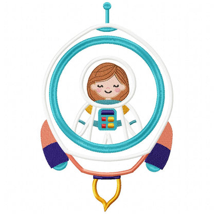 Astronaut Space Rocket Girl - Applique - Machine Embroidery Design