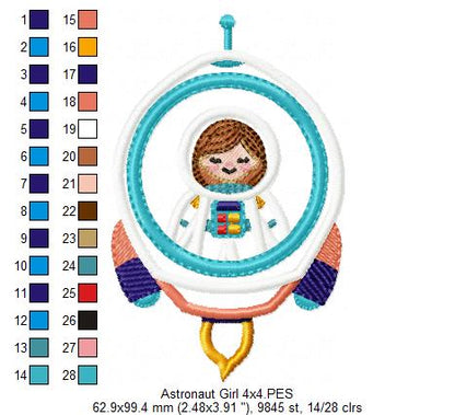 Astronaut Space Rocket Girl - Applique - Machine Embroidery Design