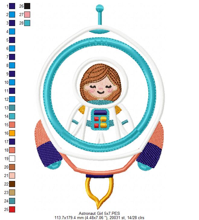 Astronaut Space Rocket Boy and Girl - Applique - Set of 2 Designs - Machine Embroidery Design
