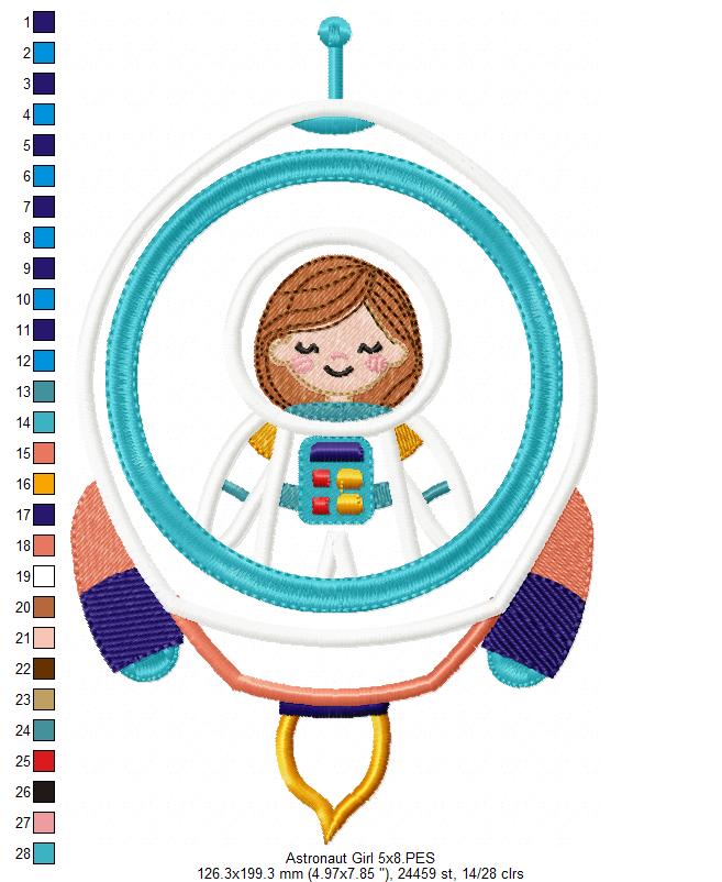 Astronaut Space Rocket Boy and Girl - Applique - Set of 2 Designs - Machine Embroidery Design