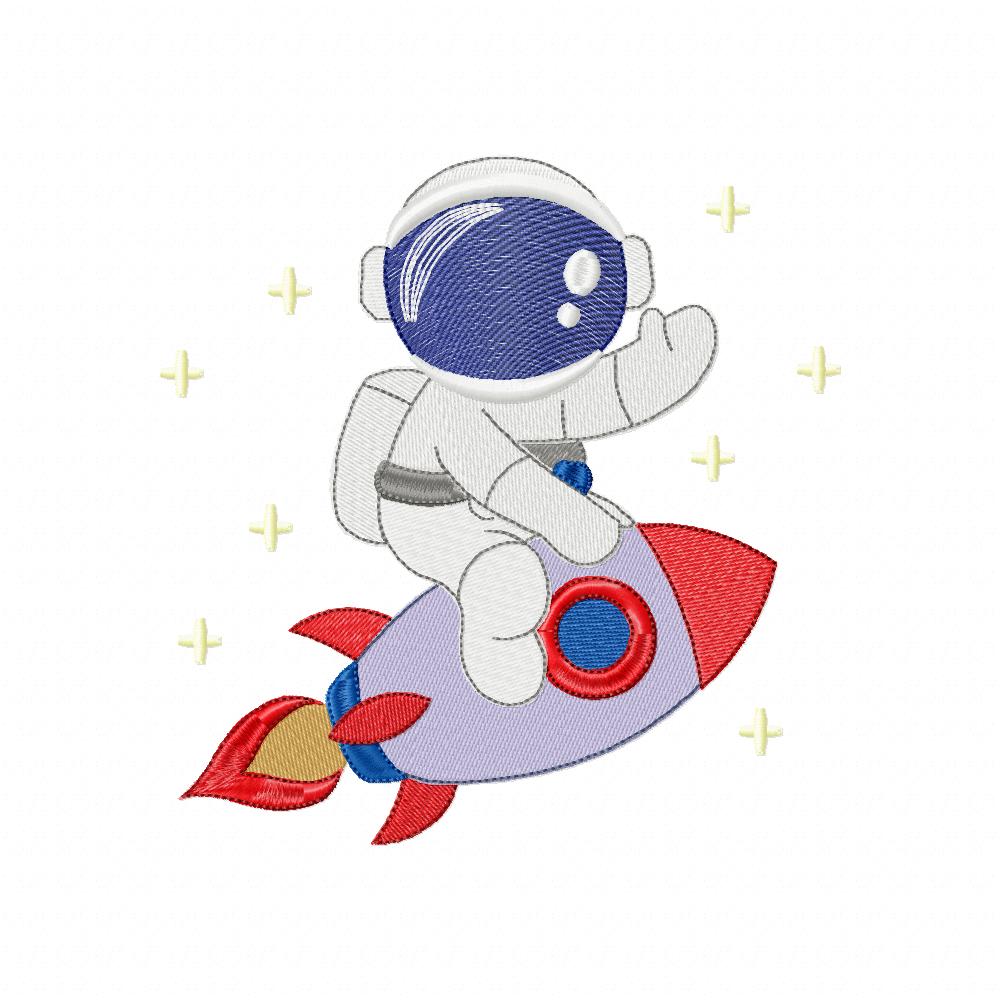 Astronaut on Space Rocket - Fill Stitch - Machine Embroidery Design