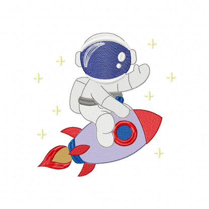 Astronaut on Space Rocket - Fill Stitch - Machine Embroidery Design