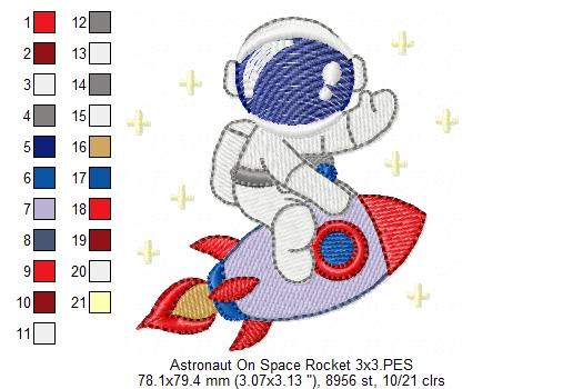 Astronaut on Space Rocket - Fill Stitch - Machine Embroidery Design