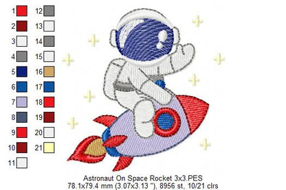 Astronaut on Space Rocket - Fill Stitch - Machine Embroidery Design