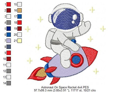 Astronaut on Space Rocket - Fill Stitch - Machine Embroidery Design