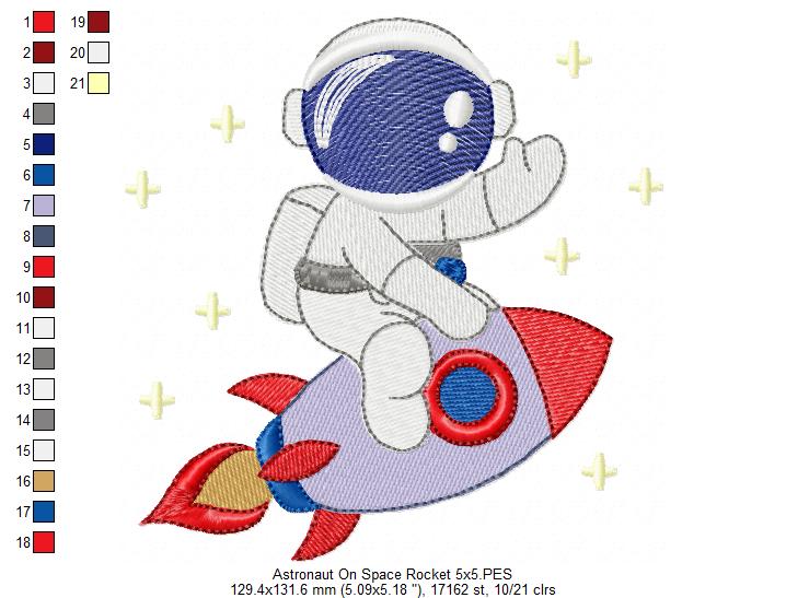 Astronaut on Space Rocket - Fill Stitch - Machine Embroidery Design