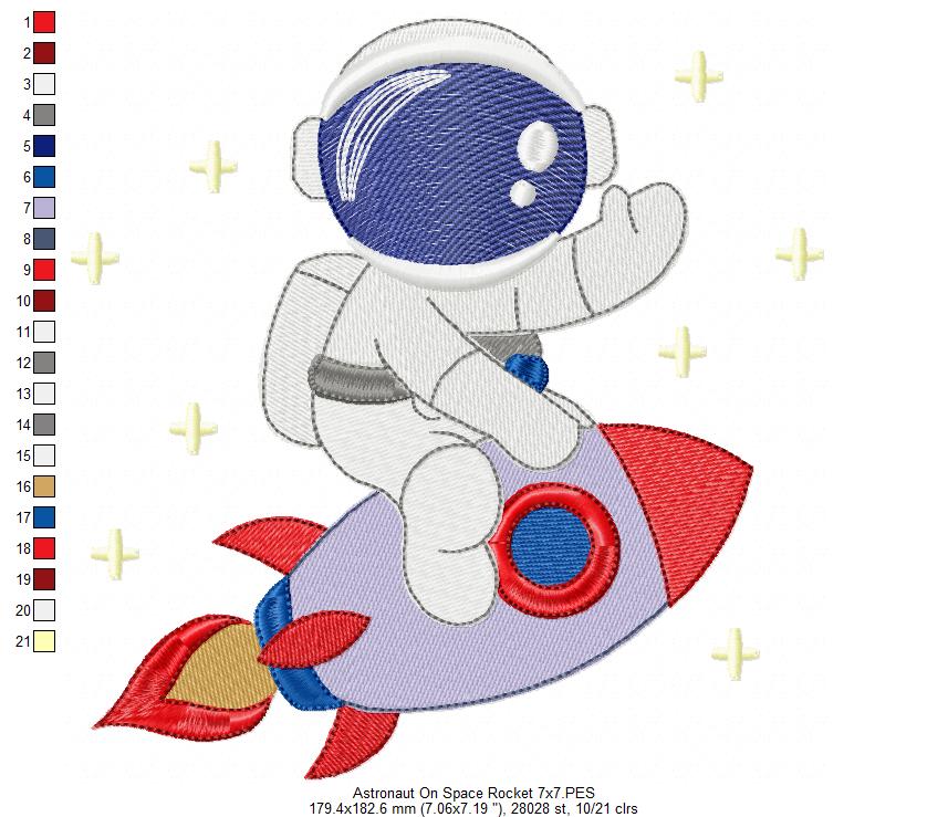 Astronaut on Space Rocket - Fill Stitch - Machine Embroidery Design
