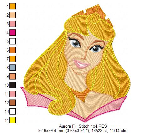 Princess Aurora - Fill Stitch - Machine Embroidery Design