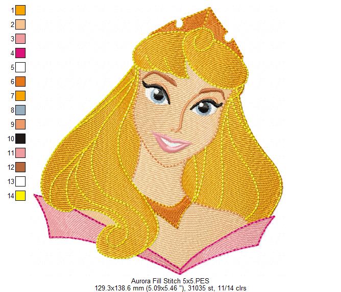 Princess Aurora - Fill Stitch - Machine Embroidery Design