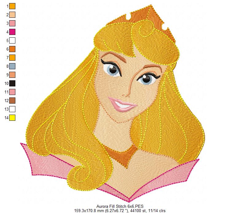 Princess Aurora - Fill Stitch - Machine Embroidery Design