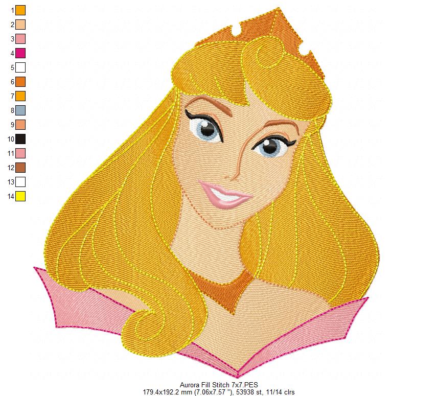 Princess Aurora - Fill Stitch - Machine Embroidery Design