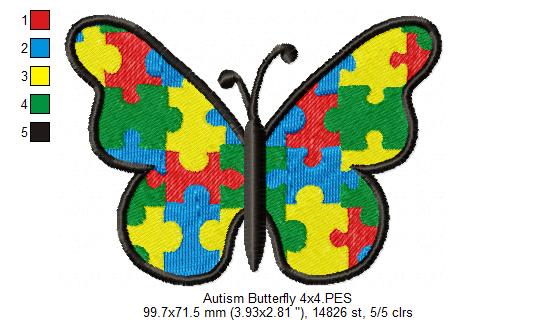Autism Puzzle Butterfly - Fill Stitch