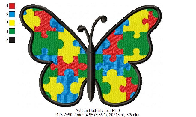 Autism Puzzle Butterfly - Fill Stitch