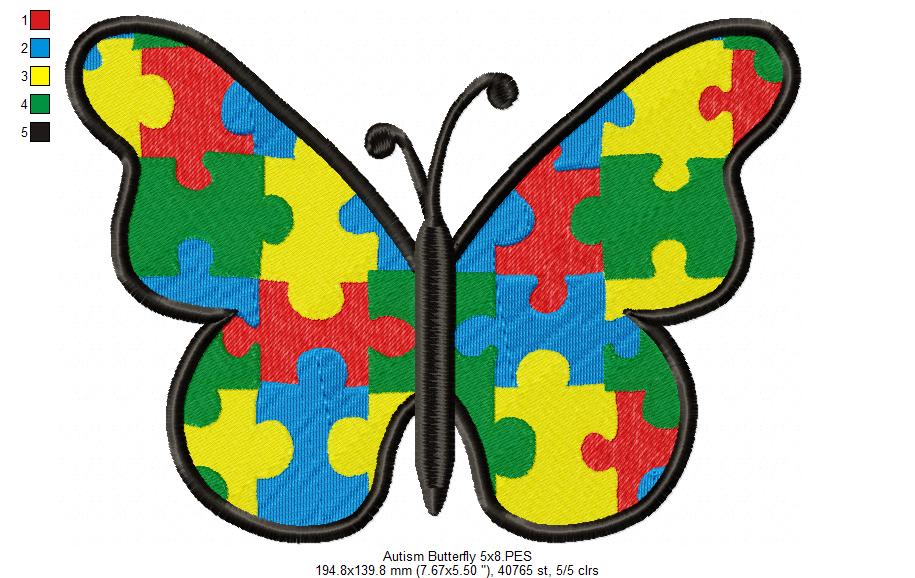 Autism Puzzle Butterfly - Fill Stitch