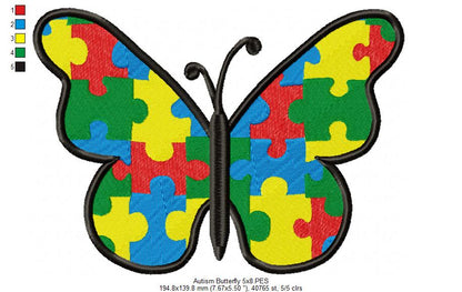 Autism Puzzle Butterfly - Fill Stitch