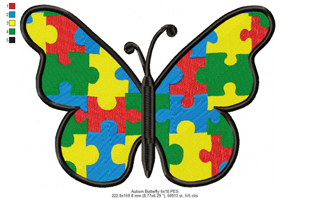 Autism Puzzle Butterfly - Fill Stitch