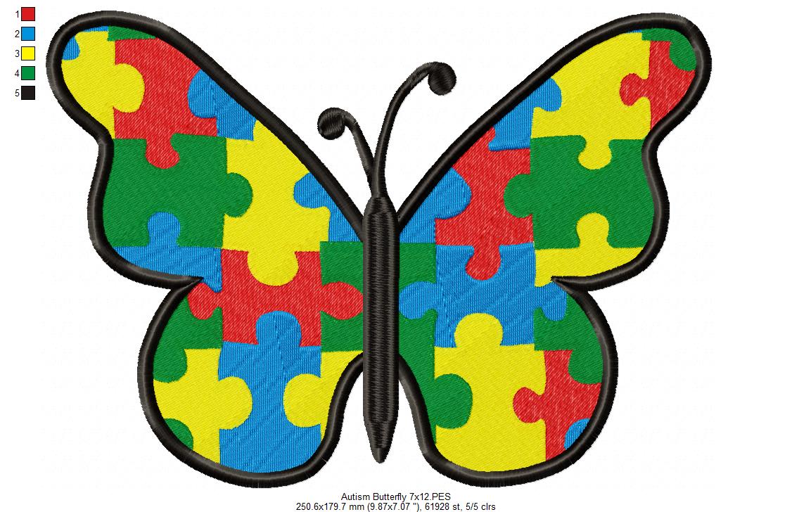 Autism Puzzle Butterfly - Fill Stitch
