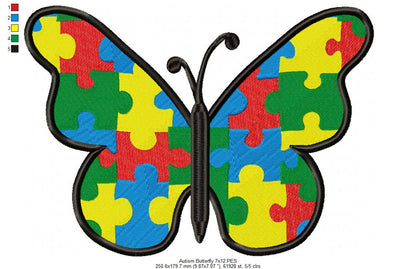 Autism Puzzle Butterfly - Fill Stitch