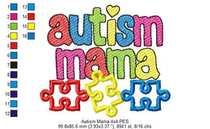 Autism Mama - Applique & Sketch Stitch - Machine Embroidery Design