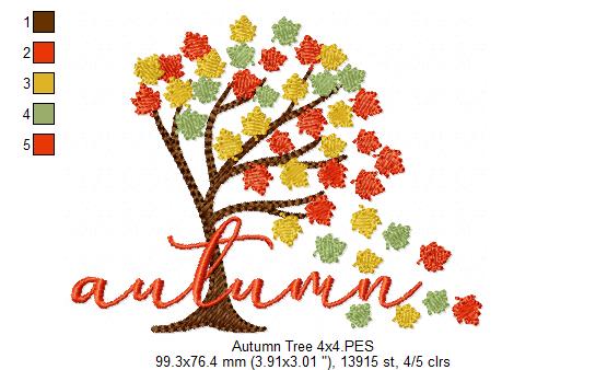 Autumn Tree Leaves - Fill Stitch -  Machine Embroidery Design