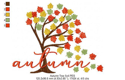 Autumn Tree Leaves - Fill Stitch -  Machine Embroidery Design